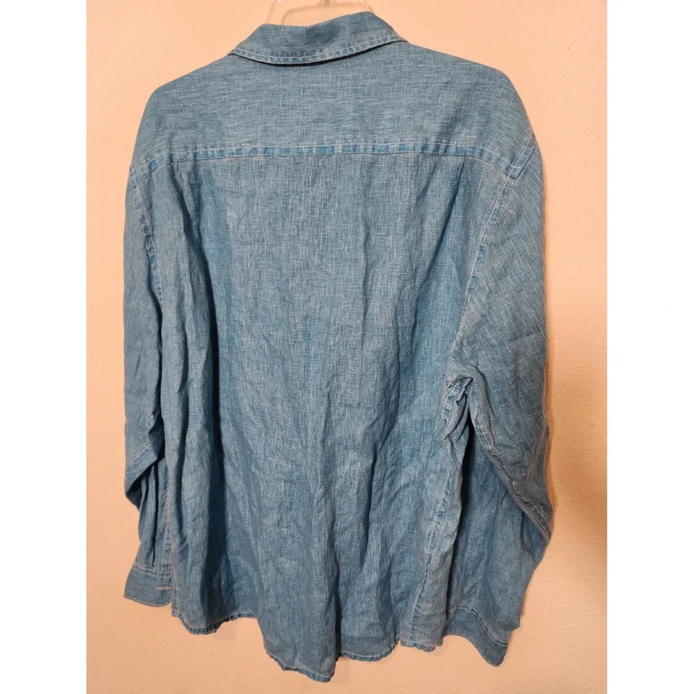 Tommy Bahama men's Ocean‎ Blue Linen Button Down Shirt Long Sleeve XL Old Money